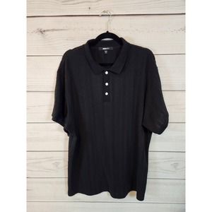 NOVAMEN Men's Black Short Sleeve Striped Collared‎ Button Polo Shirt Size XL